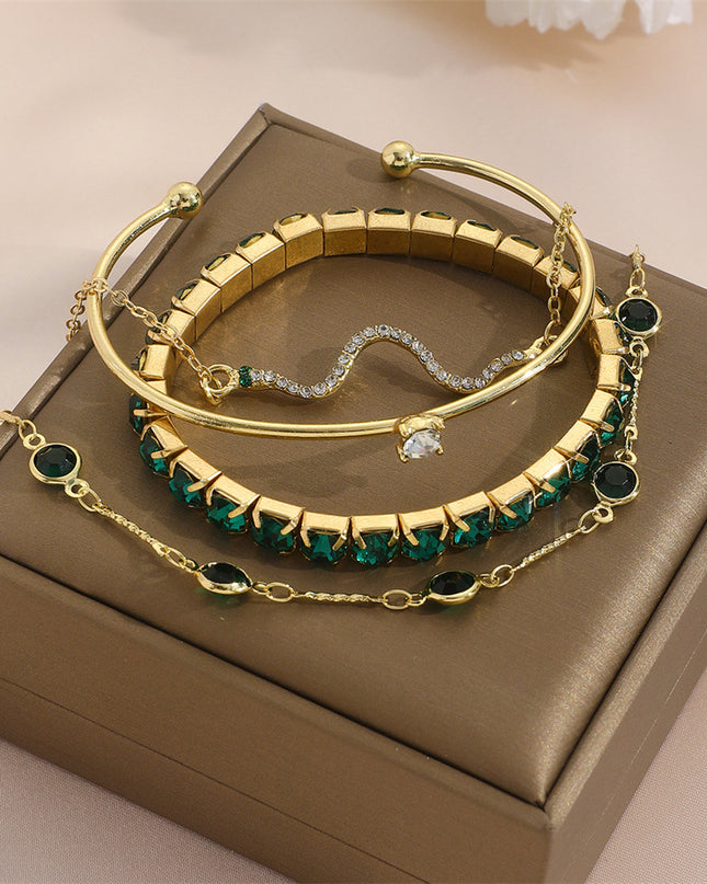 Snake-Motif Stretch Bracelet Set | 4-Piece Stacking Jewelry for Women