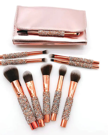 10-Piece Diamond Makeup Brush Set with Pouch
