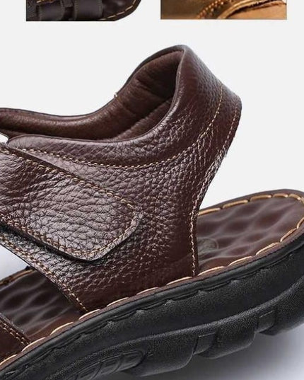 Men's Genuine Leather Open-Toe Velcro Sandals – Non-Slip, Breathable, 2 Colors, US 6–11