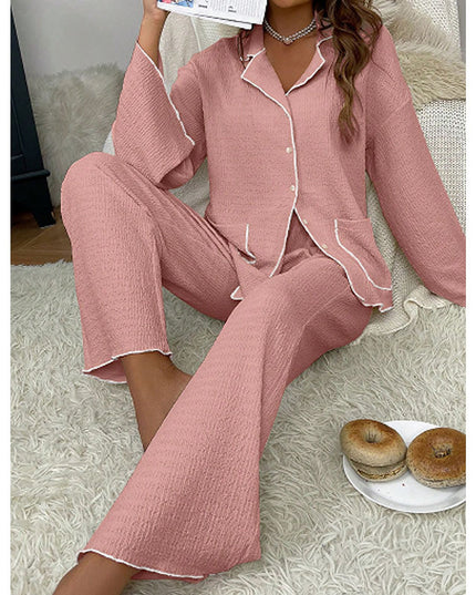 Lapel Button-Up Pajama Set