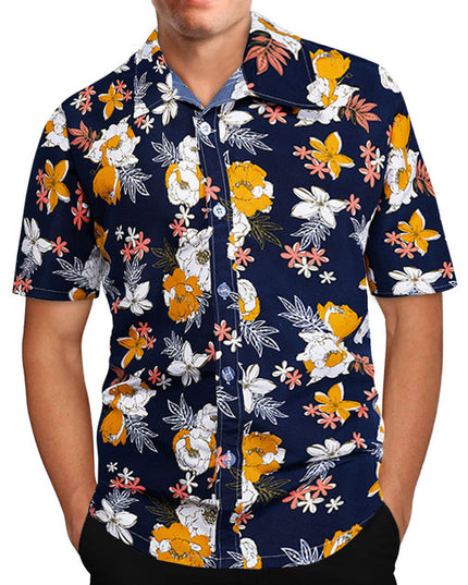 Men's Retro Hawaiian Floral Short-Sleeve Shirt