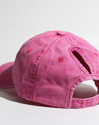 Washed ponytail cap/Rose Red / Adjustable