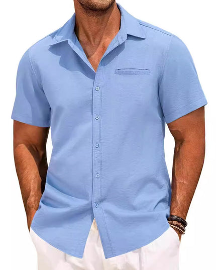 Men's Polo Collar Short-Sleeve Button Shirt – Solid Color, Extended Sizes