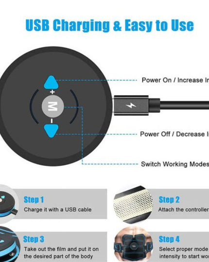 EMS Abs Muscle Stimulator 3-Piece Set – Electric Ab Toner for Abs, Arms & Legs, USB Rechargeable
