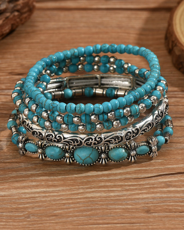 Beaded Bow Bracelet Set Vintage Turquoise Bracelet 5-Piece Set
