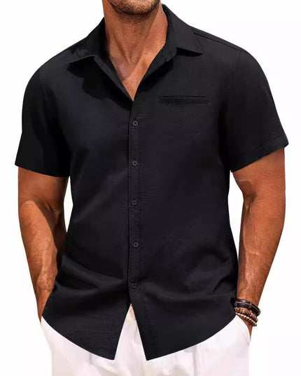 Men's Polo Collar Short-Sleeve Button Shirt – Solid Color, Extended Sizes