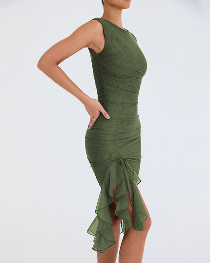 Sleeveless Bodycon Midi Dress – Slim Fit Round Neck Party Dress