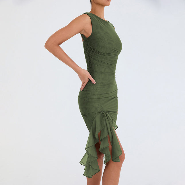 Sleeveless Bodycon Midi Dress – Slim Fit Round Neck Party Dress