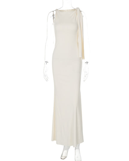 One-Shoulder Ribbon Bodycon Maxi Dress | Sleeveless Evening Party Dress for Women