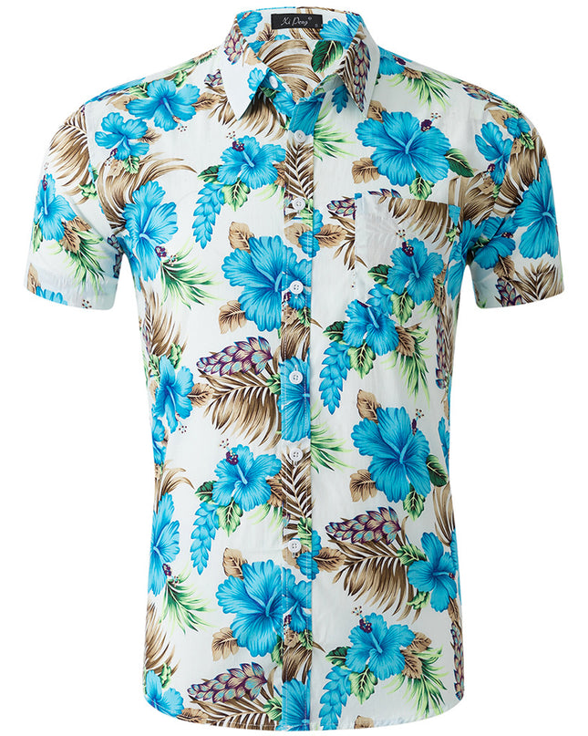 Men's 100% Cotton Printed Short Sleeve Shirt – 13 Prints, Sizes S–XXL