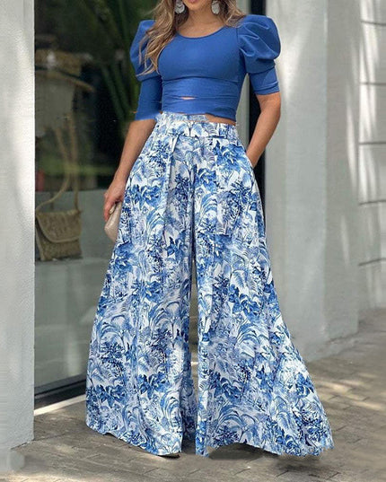 Women's Wide-Leg Pants & Coat Two-Piece Fashion Set – Blue, S–5XL