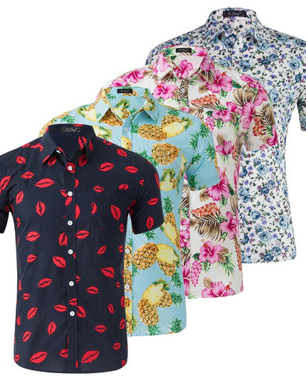 Men's 100% Cotton Printed Short Sleeve Shirt – 13 Prints, Sizes S–XXL