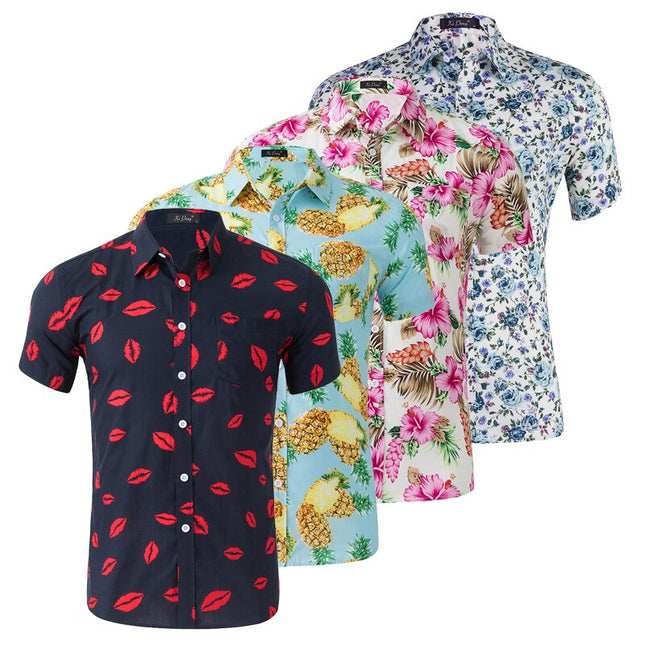 Men's 100% Cotton Printed Short Sleeve Shirt – 13 Prints, Sizes S–XXL