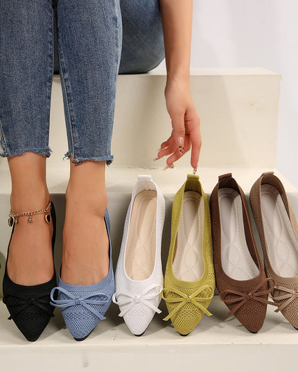 Women's Bow Knitted Flat Loafers – Pointed Toe | Slip-On Flats | 6 Colors