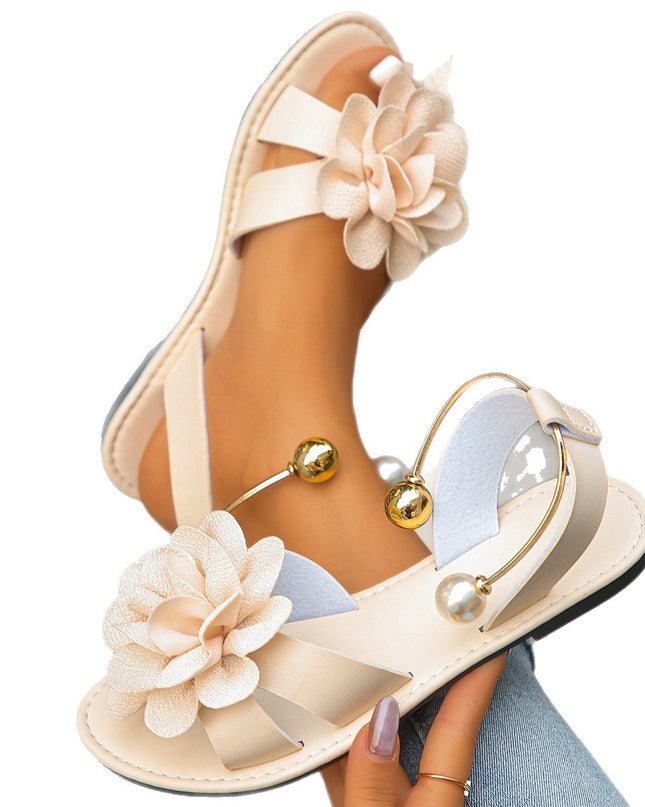 Women's Flat Open-Toe Fashion Sandals – Floral Detail, 4 Colors, US 5.5–11