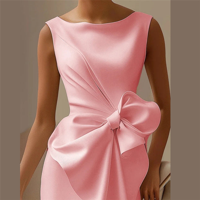 Bow Detail Sleeveless Midi Dress – High Waist Slim Fit