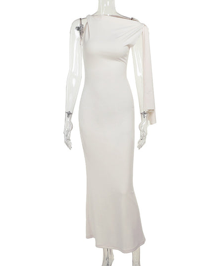 One-Shoulder Ribbon Bodycon Maxi Dress | Sleeveless Evening Party Dress for Women