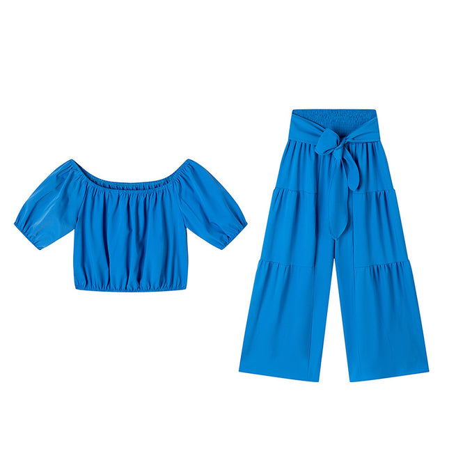 Women's Elegant Two-Piece Set |  Top & High-Waisted Flared Pants