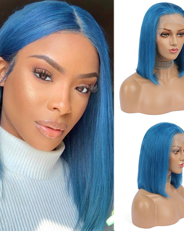 100% Human Hair Colored Bob Wig – Blue, Green & Red