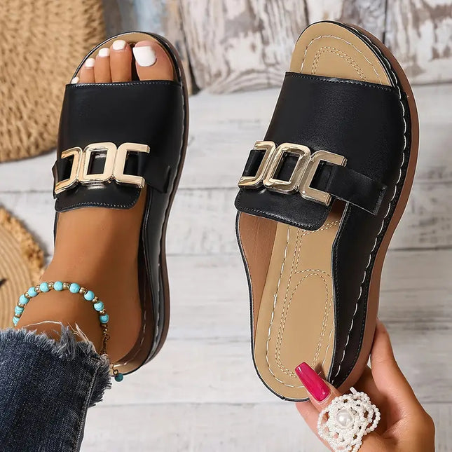 Chain Wedge Platform Sandals | Peep-Toe Slides for Women