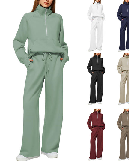 Women's Half-Zip Sweatshirt & Wide Leg Pants Set – 12 Colors, Sizes XS–XXL