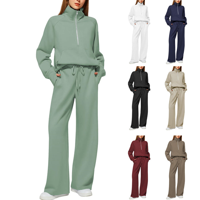 Women's Half-Zip Sweatshirt & Wide Leg Pants Set – 12 Colors, Sizes XS–XXL
