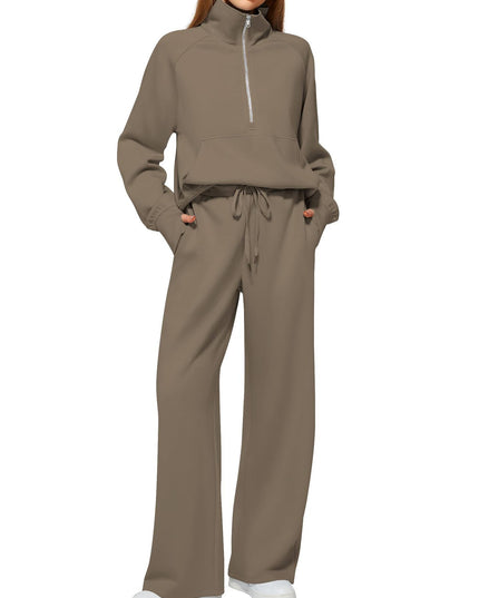 Women's Half-Zip Sweatshirt & Wide Leg Pants Set – 12 Colors, Sizes XS–XXL