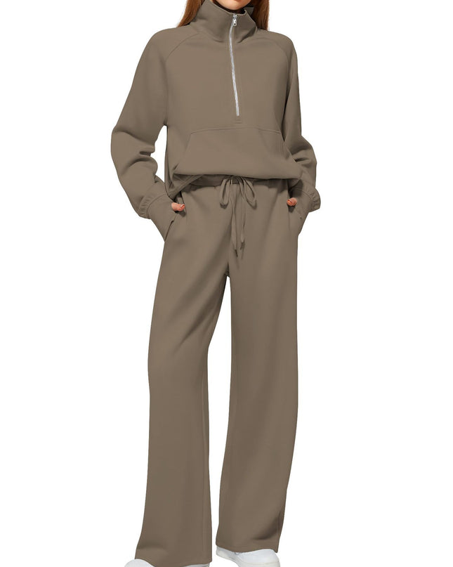 Women's Half-Zip Sweatshirt & Wide Leg Pants Set – 12 Colors, Sizes XS–XXL
