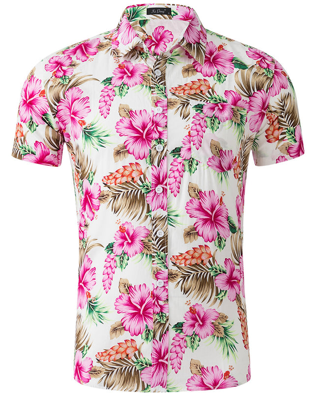 Men's 100% Cotton Printed Short Sleeve Shirt – 13 Prints, Sizes S–XXL
