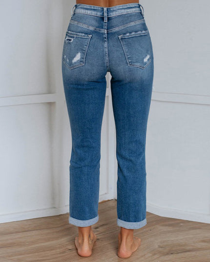 Women's Gradient-Dye Ripped Straight Leg Jeans