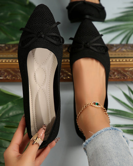 Women's Bow Knitted Flat Loafers – Pointed Toe | Slip-On Flats | 6 Colors