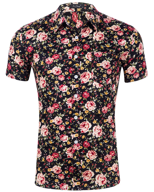 Men's 100% Cotton Printed Short Sleeve Shirt – 13 Prints, Sizes S–XXL