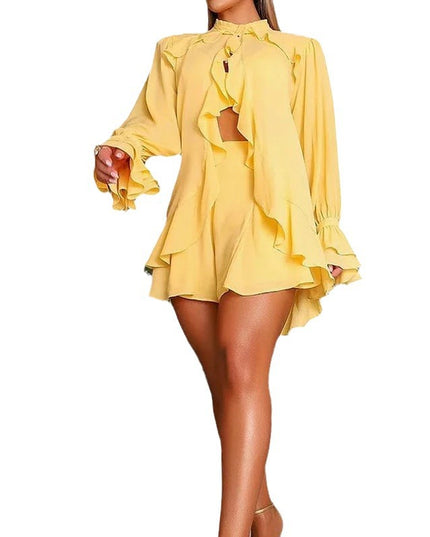 Women's Ruffled High-Waist Summer Short Set – 2 or 3 Piece, 2 Colors, XS–XXXL