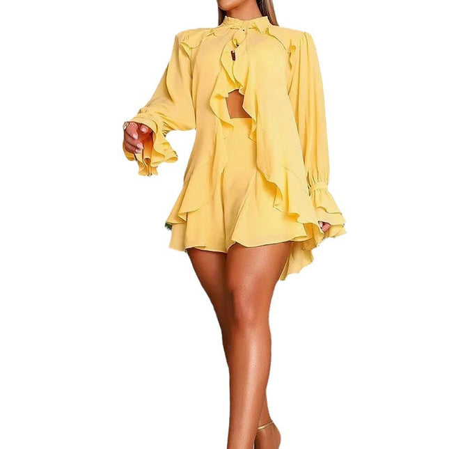Women's Ruffled High-Waist Summer Short Set – 2 or 3 Piece, 2 Colors, XS–XXXL