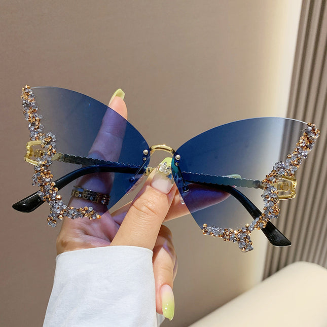 Diamond Butterfly Sunglasses – Y2K Rimless Oversized Shades