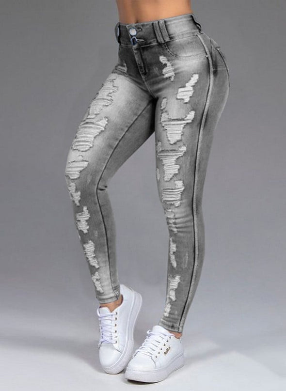 Women's Ripped Stretch Straight-Leg Jeans – Mid-Waist, 4 Colors, S–6XL