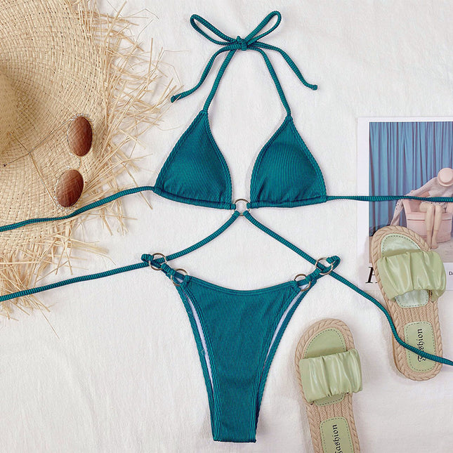 Women's Solid Green Bikini Set – Sexy Beach Swimwear, S–L