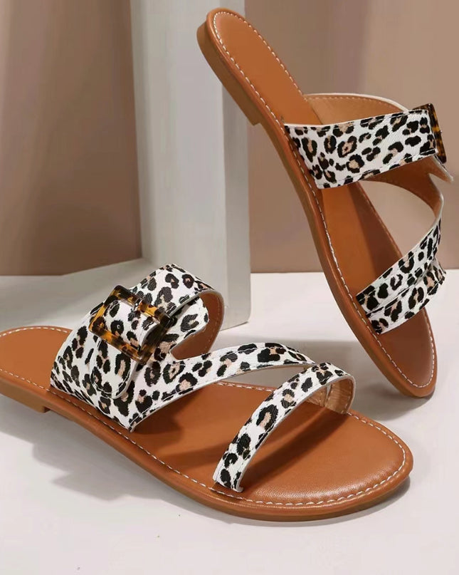 Leopard Print Summer Flat Sandals for Women
