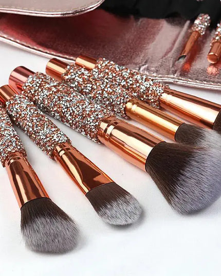 10-Piece Diamond Makeup Brush Set with Pouch